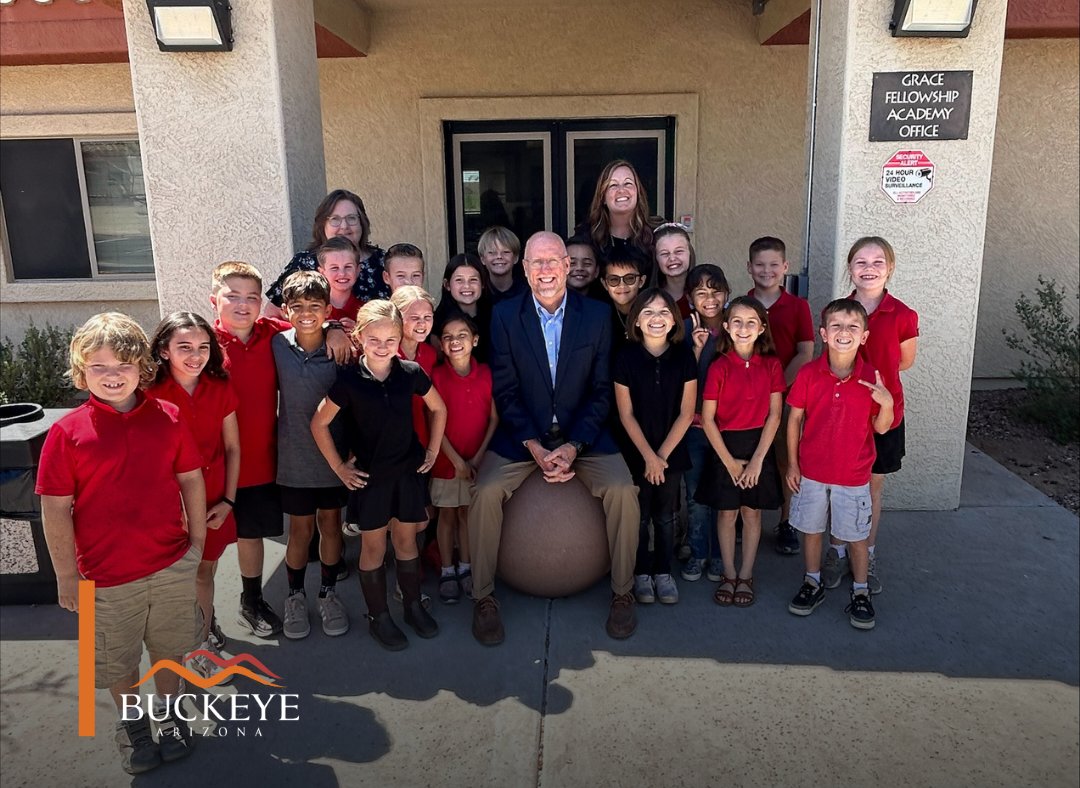 MayorofBuckeye's tweet photo. Spent some time with 3rd graders at Grace Fellowship Academy reading about aviation and the Wright brothers—always a great reminder of how curious and engaged our students are.

The questions were thoughtful, fun, and kept me on my toes. Thank you to the teachers for the invitation and for including me in such a great classroom experience.