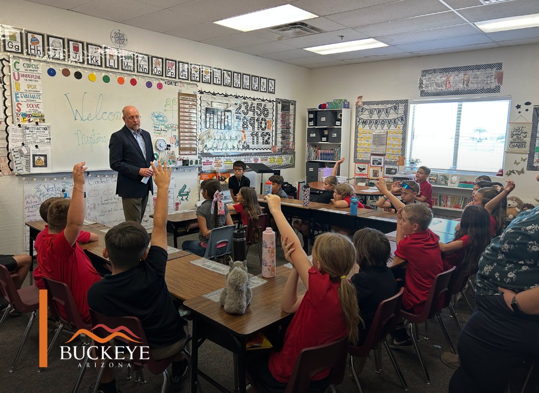 MayorofBuckeye's tweet photo. Spent some time with 3rd graders at Grace Fellowship Academy reading about aviation and the Wright brothers—always a great reminder of how curious and engaged our students are.

The questions were thoughtful, fun, and kept me on my toes. Thank you to the teachers for the invitation and for including me in such a great classroom experience.