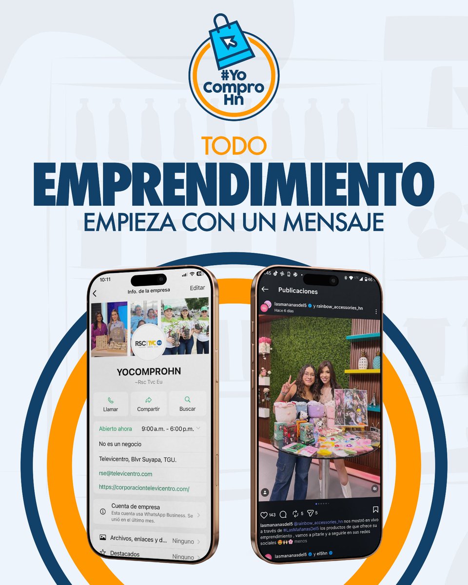TN5Telenoticias's tweet photo. ✨ Tu emprendimiento merece ser visto
y en #YoComproHN le damos el espacio que necesita 📺
📲 Escríbenos al 9381-0503 participar es así de fácil y mejor totalmente GRATIS
#ApoyandoLoNuestroDesarrollamosHonduras https://t.co/uYjSEEceqz