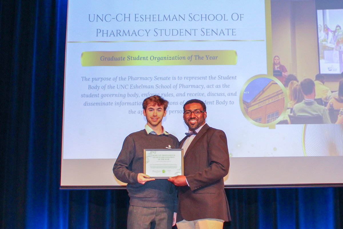 UNCPharmacy's tweet photo. Congratulations to the #UNCPharmacy Student Senate on being named the Graduate and Professional Student Organization of The Year at the Student Organizations Awards Banquet! Amazing work! https://t.co/Q1a43PeE1E