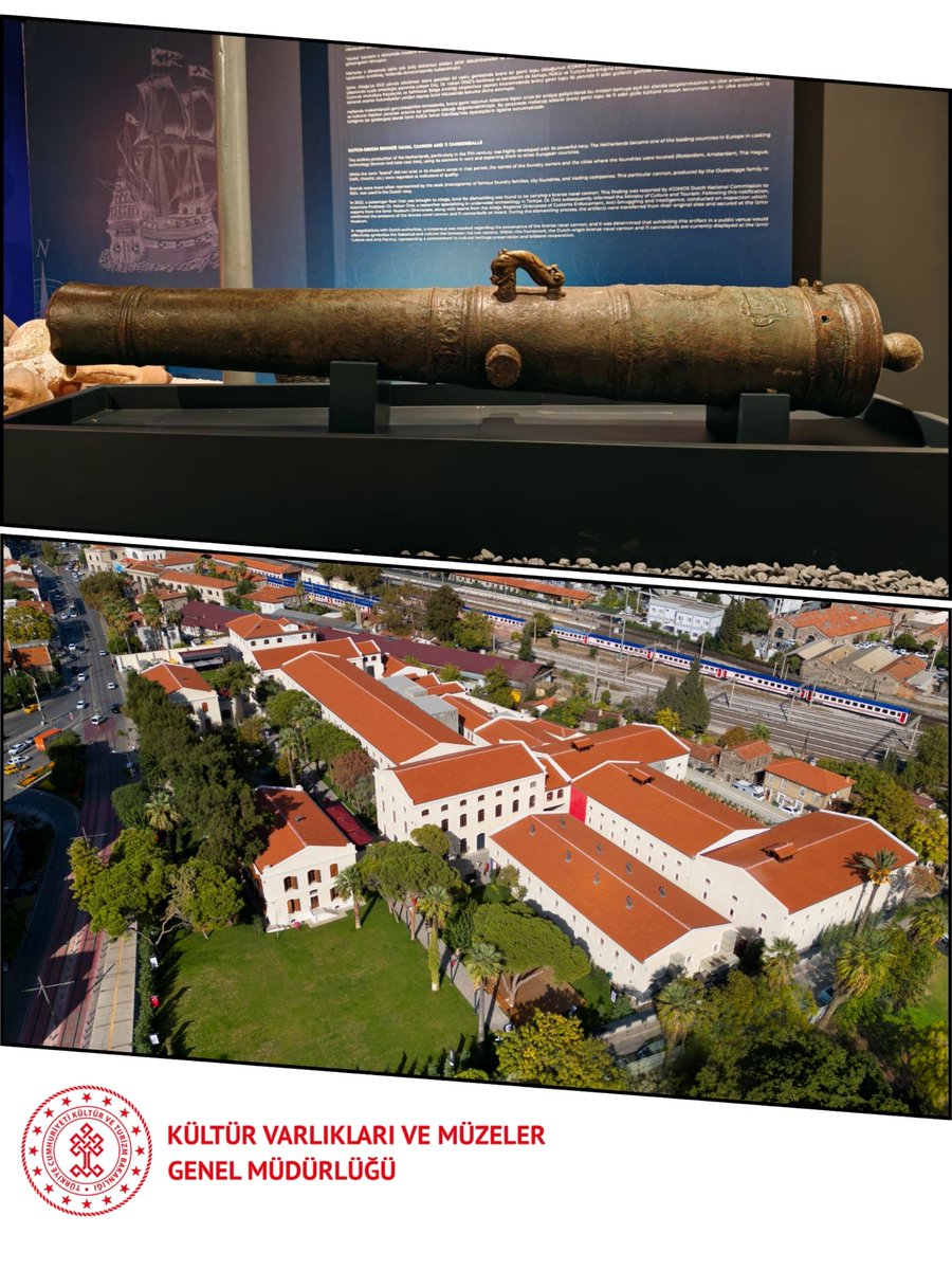 kvmgm's tweet photo. Uluslararası İş Birliğiyle Tarih Gün Işığına Çıktı

Hollanda’dan sökülmek üzere İzmir’e getirilen bir gemide, 1634 tarihli nadide bir gemi topu tespit edildi. ICOMOS Hollanda ve Prof. Dr. Hakan Öniz’in ihbarıyla başlayan süreçte; Genel Müdürlüğümüz, İzmir Müze Müdürlüğü ve Aliağa Gümrük Muhafaza ekiplerinin hızlı müdahalesiyle 17. yüzyıla ait bu eser koruma altına alındı.

Lahey Büyükelçiliğimizin yürüttüğü temaslar sonucunda Hollanda hükümeti, eserin iki ülke arasındaki dostluğun bir simgesi olarak Türkiye’de kalmasını önerdi.

Bu kıymetli askeri kültür miras; Kültür Varlıkları ve Müzeler Genel Müdürümüz Birol İnceciköz ile Hollanda’nın Ankara Büyükelçisi Joep Wijnands’in katıldığı törenle, İzmir Kültür Sanat Fabrikası "Denizden Gelen Güç" salonunda ziyarete açılmıştır.

Tarihin bu eşsiz tanığını yerinde görmek için tüm halkımızı bekliyoruz. 🚢🛡️✨