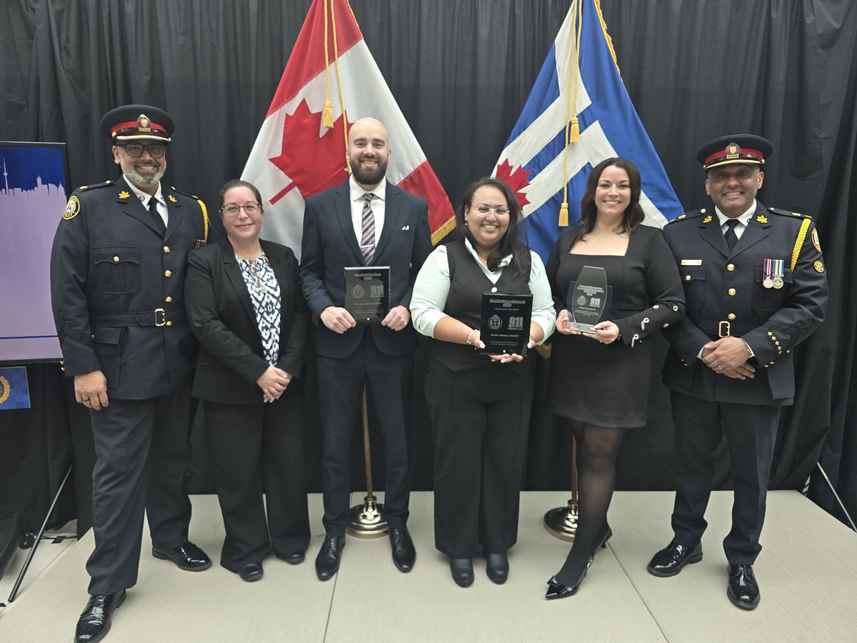 TPAca's tweet photo. 👏 A celebratory moment for three members at the 2026 Tri-Service Telecommunicator Awards.

Each year, police, fire, and paramedic professionals are recognized for their outstanding service. This year’s recipients include Brendan Manna (Coach of the Year Award), Marina Makary (Member Impact Award), and Kaitlin Hain (Communications Operator of the Year).

Thank you all for your outstanding work and dedication to public safety. Proud is an understatement. #NPSTW #TPAProud 

📸: @TorontoPolice