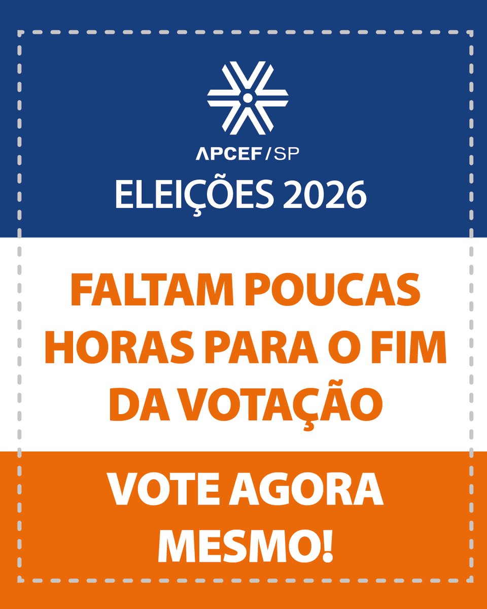 📢 A votação segue até as 20h desta quinta-feira (16/4)! Participe, escolha a nova Diretoria Executiva e o Conselho Deliberativo da Apcef/SP para o triênio 2026/2029. Podem votar associados efetivos (ativos e aposentados) inscritos até 28/2/2026. 

Acesse bit.ly/4eqxF2E.