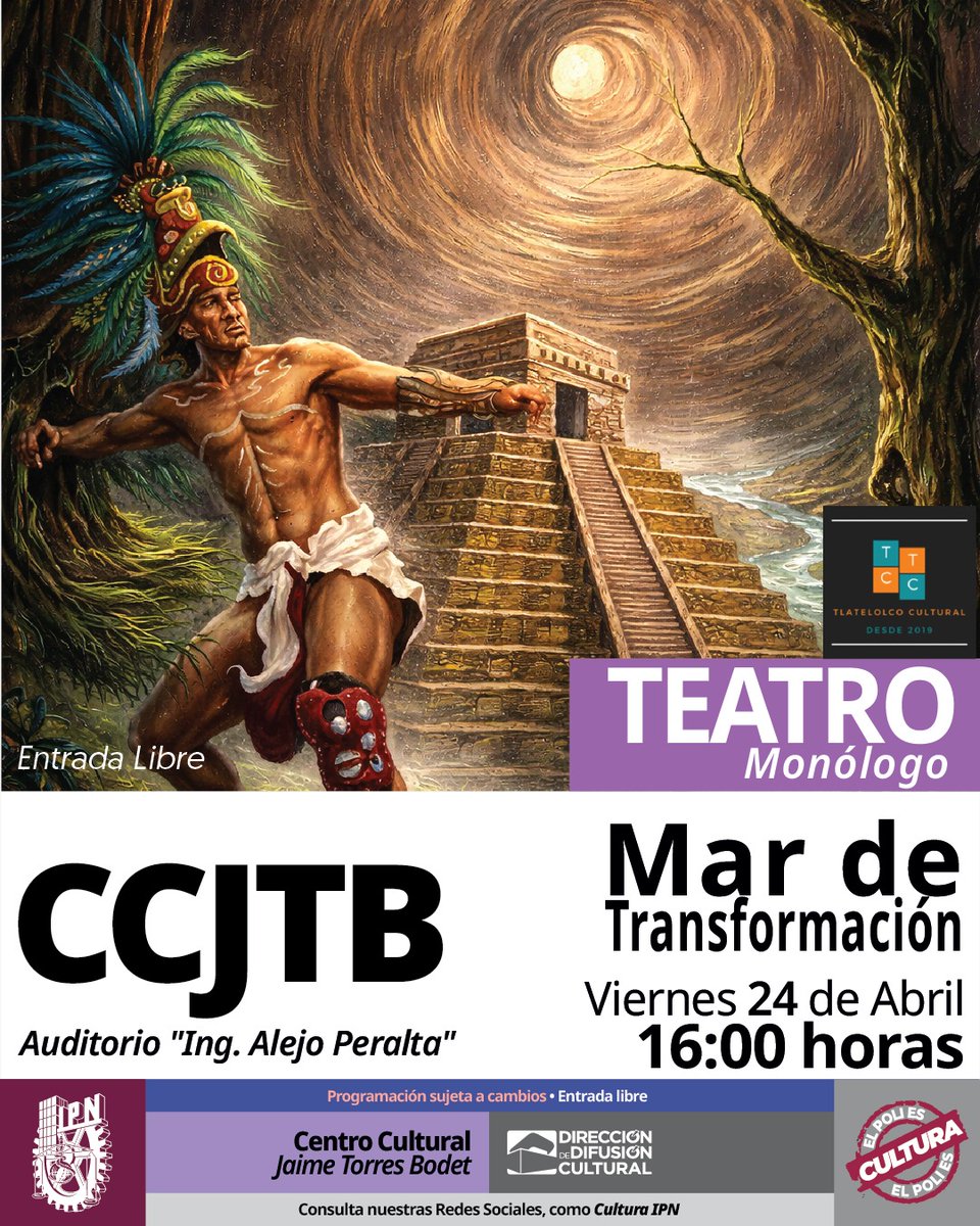IPN_MX's tweet photo. #CulturaIPN | ✨¡Lánzate al teatro en #ElQueso! Te esperamos en la obra "Mar de transformación", un monólogo de los Talleres Artísticos de @IPN_Cultura que no te debes perder. ¡Te esperamos! 🎭
📆 24 de abril
🕓 16:00 horas https://t.co/s57kgTMaJ9