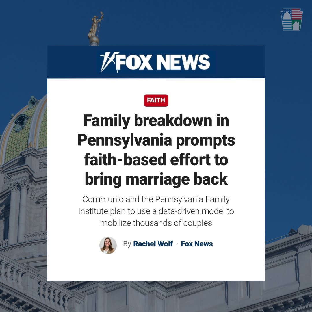 (1/5) Pennsylvania ranks 34th in family stability, and the consequences are showing.
 
As featured in Fox News Digital, Pennsylvania Family Institute is working to strengthen marriages and families where it matters most: locally.
 
Strong families aren’t just personal—they’re