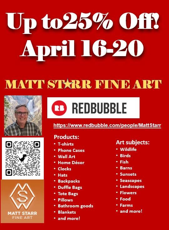 MattStarrFineA1's tweet image. Up to 25% OFF in my Redbubble art shop, April 16-20:  redbubble.com/people/MattSta… 

#mattstarrfineart #tshirts #Redbubble #art #paintings #artforsale #artist #myart #dailyart #artlover #artwork #artoftheday #gift #giftideas #homedecor #clothing #office #apparel