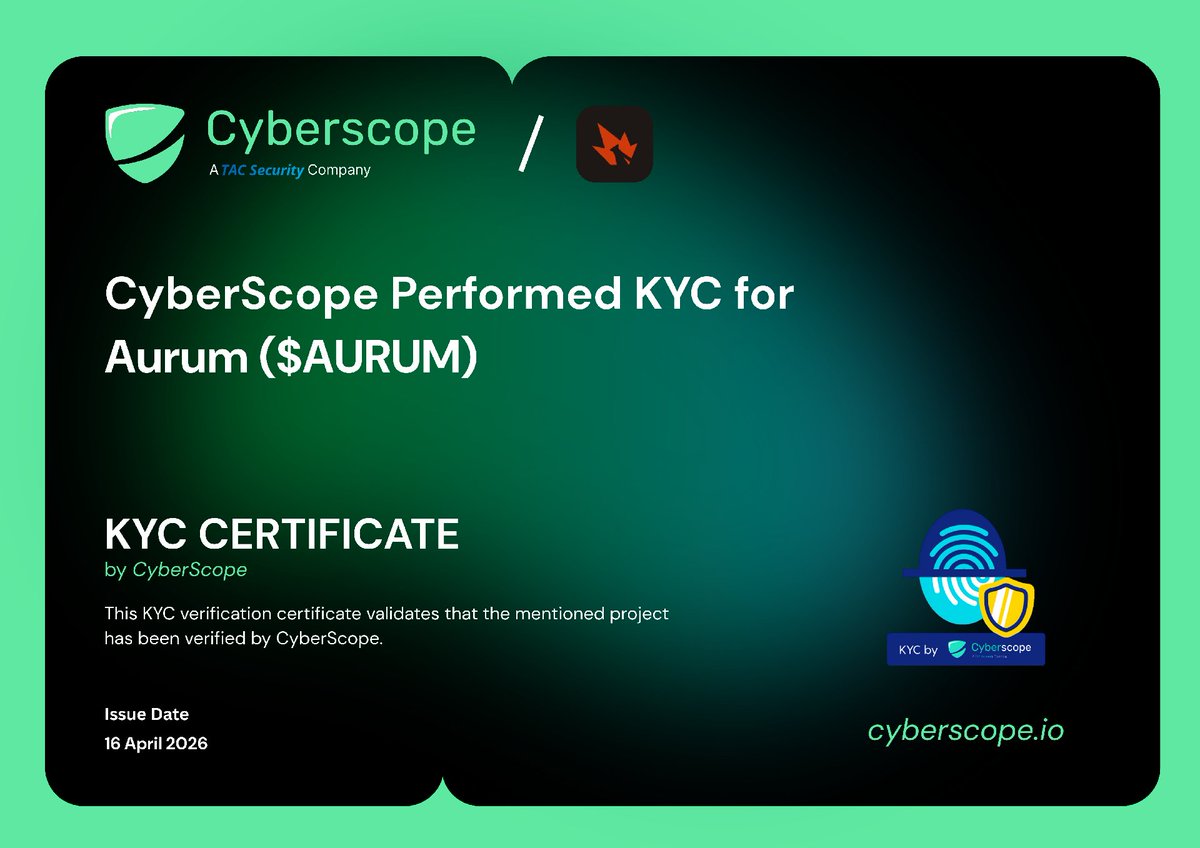 Cyberscope_io's tweet image. We just finished the KYC for
 @AurumXLabs

Check the certification.
coinscope.co/coin/aurum/kyc

Want to get KYC for your project?
cyberscope.io

#Crypto #Blockchain #Kyc