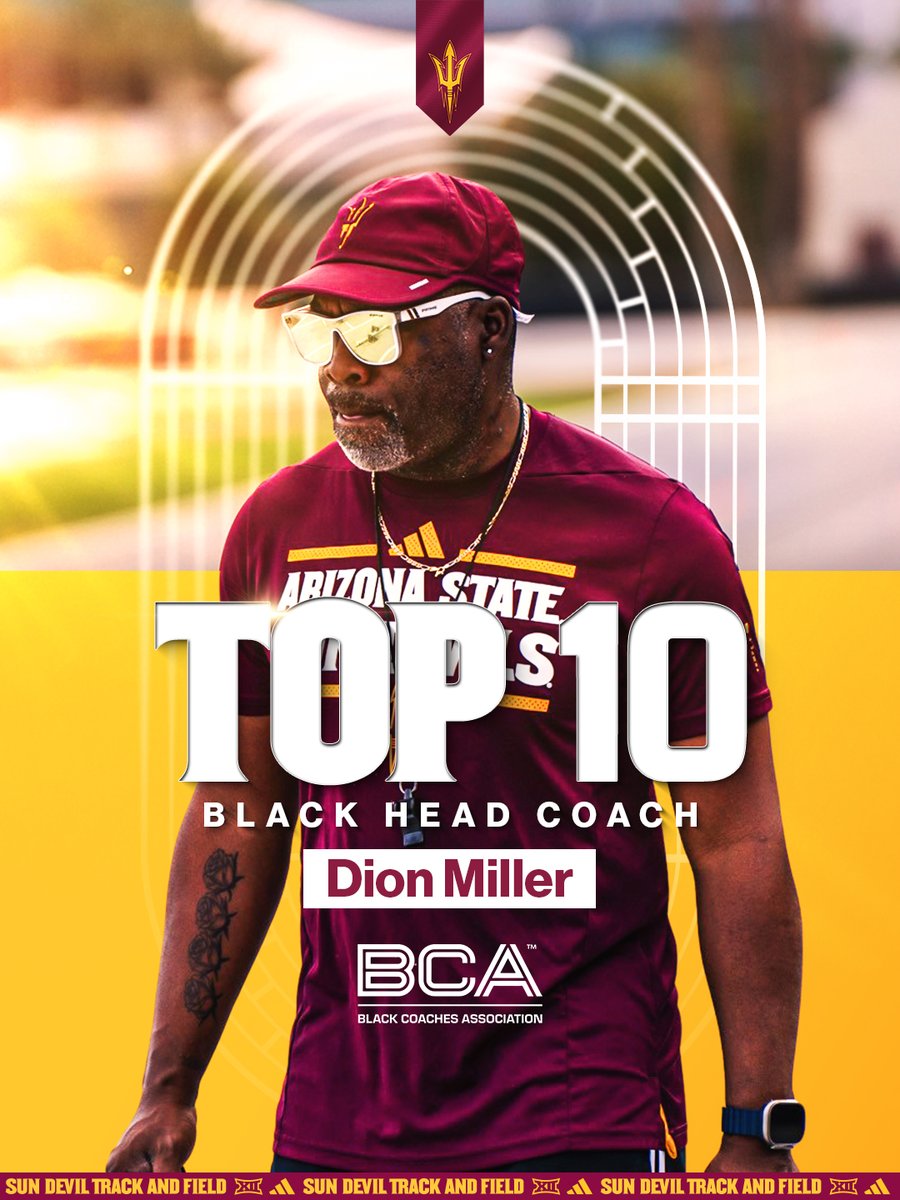 SunDevilTFXC's tweet photo. Recognition earned. 

Congratulations to head coach Dion Miller on being named a track and field top 10 black head coach by  @BCAWORLDWIDE !

#ForksUp /// #O2V https://t.co/i6i2bjFWTb