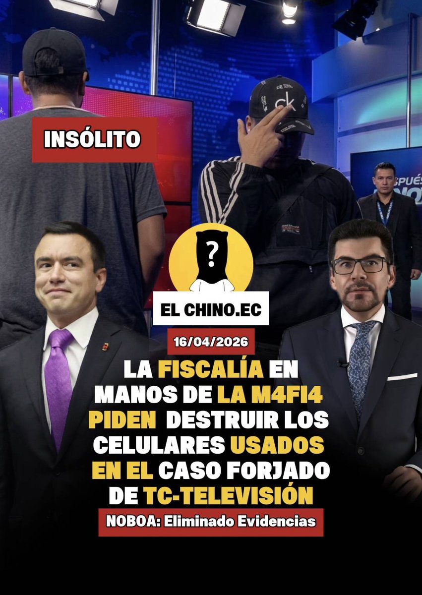 ¿Intentan ocultar la verdad en el caso TC Televisión.?
 
La Fiscalía de Daniel ha solicitado la destrucción de los celulares utilizados en el supuesto y famoso ataque a TC Televisión. Justo cuando la gente de ADN y Noboa escucharon las explosivas declaraciones de alias "Negro