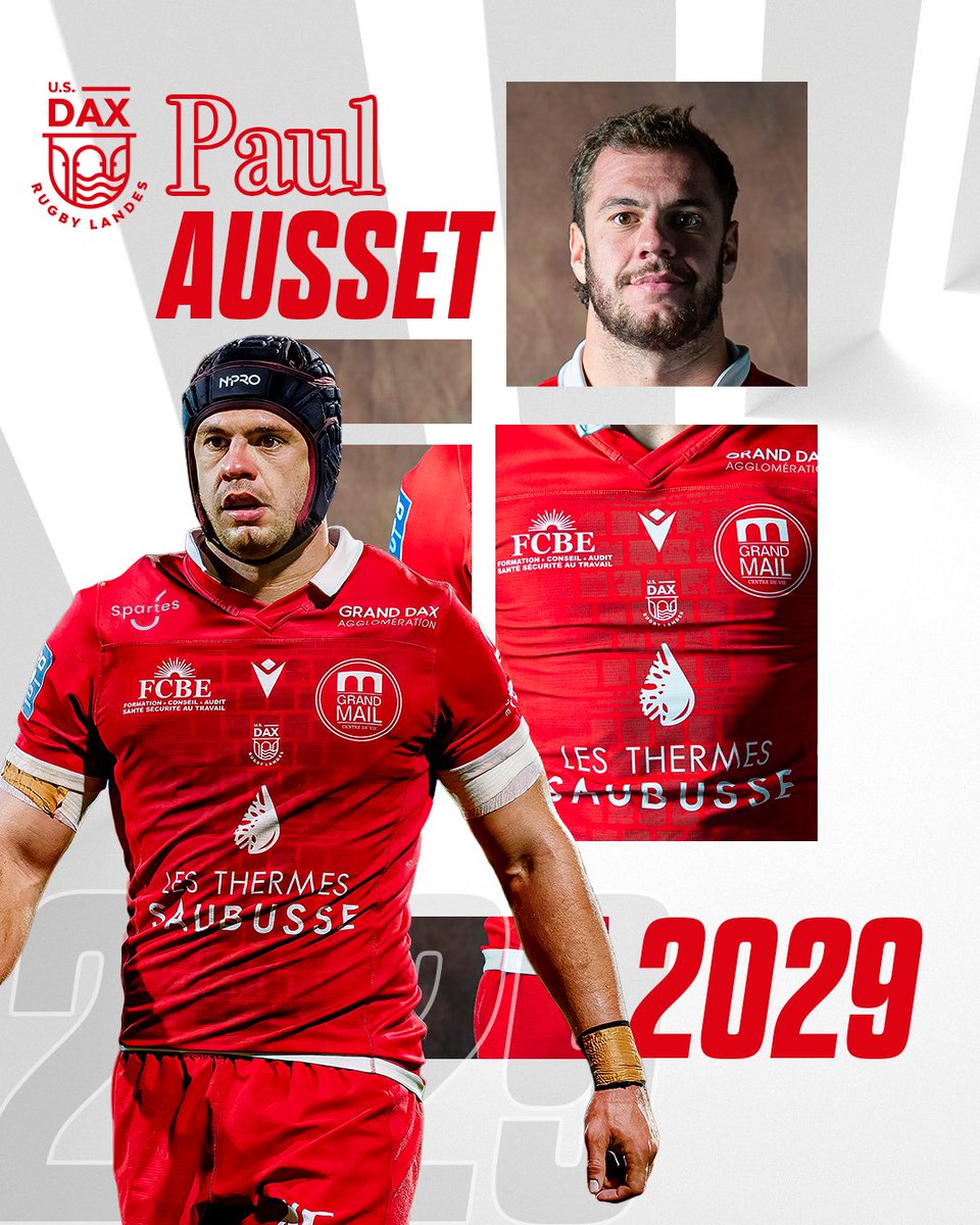 usdaxrugby's tweet photo. 𝗜𝗟𝗦 𝗣𝗥𝗢𝗟𝗢𝗡𝗚𝗘𝗡𝗧 😍
➡️ Théo Duprat, notre arrière, et Louis Couget, notre ailier, évolueront en Rouge & Blanc jusqu'en 2028 !
➡️ Paul Ausset, notre troisième ligne, s'engage, lui, jusqu'en 2029 !
#usdax #prolongations #ProD2 https://t.co/6WxTXpYftO
