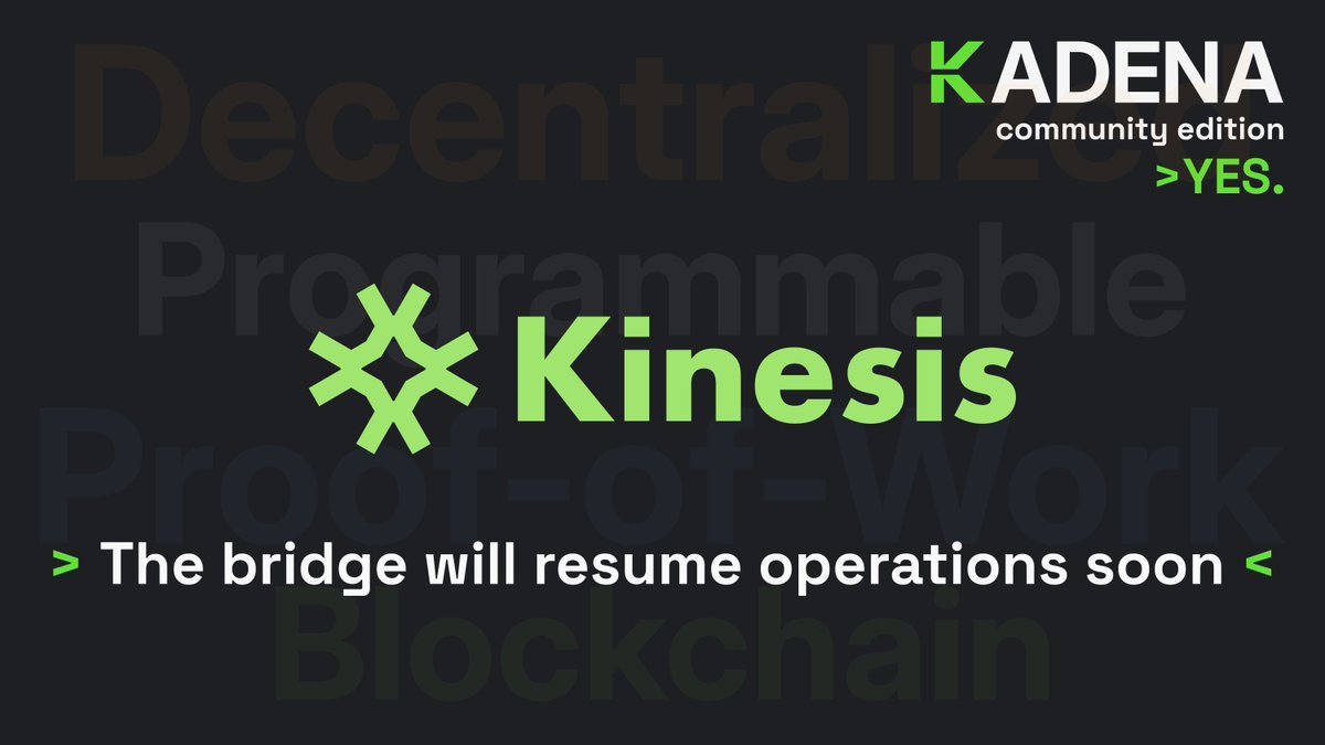 KdaCed's tweet image. 👉 IMPORTANT ==&amp;gt; #BRIDGE SOON #Ethereum $usdc $kda 

Thank you, @sally_mg  and @4ptOLabs , for transferring the #Kinesis bridge back to the #Kadena community edition. 🙏

The bridge will resume operations soon, meaning:

🔁 All kb-KDA minted on Ethereum will be redeemable
🔁 All