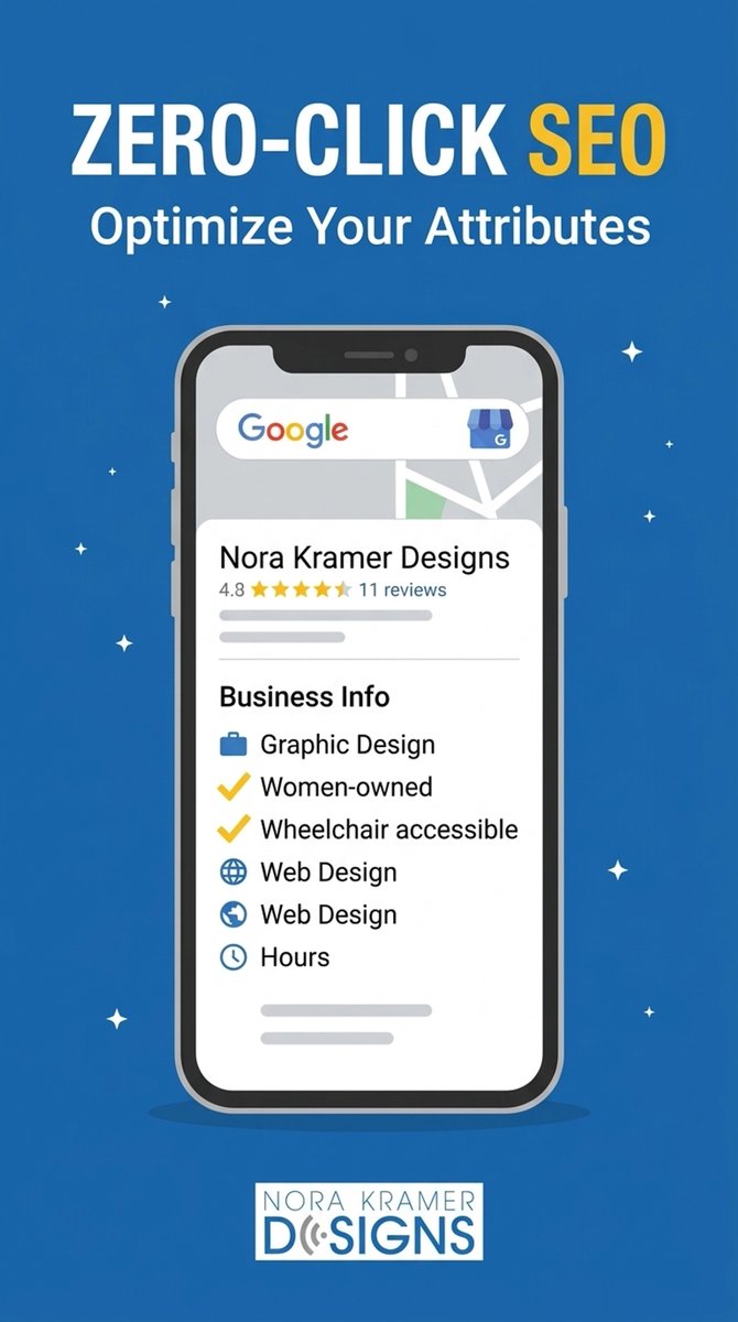 WebDesignerNora's tweet image. Ever heard of 'Zero-Click SEO'? It’s when users get answers right on Google. For local biz, your GBP attributes are key. Add tags like 'women-owned' or 'wheelchair accessible' to win. Check yours this week! 📍 #ZeroClickSEO #LocalBusiness #GBP
