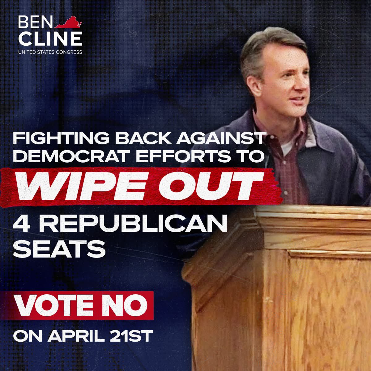 Cline4Virginia's tweet photo. 5 days. That’s all we have left.

Democrats are pouring tens of millions into a power grab that could wipe out up to FOUR Republican seats and silence rural Virginia.

This comes down to turnout, and whether conservatives show up.

Vote NO on April 21st. Stop the gerrymander. https://t.co/PgYHijhz1Z