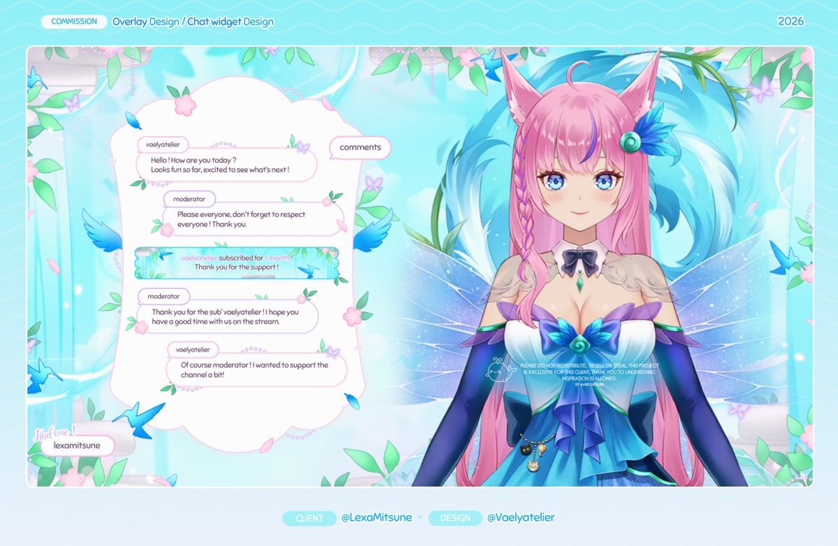 vaelyatelier's tweet photo. VGEN OVERLAY COMMISSION FOR @/LexaMitsune ♡🌱

I find this Overlay absolutely heavenly ٩(ˊᗜˋ)و 💗

Thank uu for commissioning me with your amazing theme, hope the end result please u 🌱💗

#vaelyatelier #vtuber #VGen https://t.co/RcMQQWt1n3