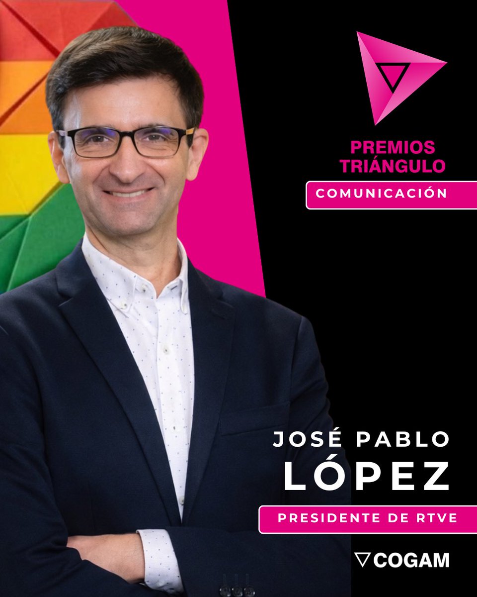 Formula_Music's tweet photo. Orgullo de nuestra Televisión Española 🇪🇸🏳️🌈
José Pablo López, presidente de @RTVE, va a recibir el Premio Triángulo Comunicación 2026 de COGAM.
Reconocemos su compromiso con una comunicación pública plural y diversa 👏
¡La entrega será el 28 de mayo!
#PremiosTriángulo #COGAM https://t.co/VcxwOHwfxB