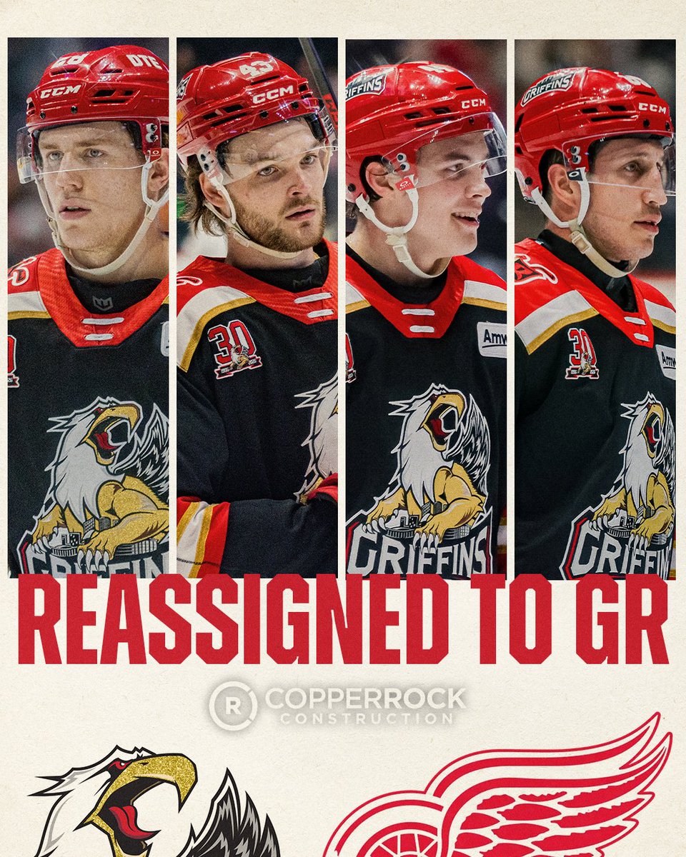 . <a href="/CopperRockGR/">CopperRock</a> Building Strong Update: The Detroit Red Wings reassigned forwards Michael Brandsegg-Nygard, Carter Mazur and Dominik Shine, and defenseman Axel Sandin-Pellikka to the Griffins #GoGRG

DETAILS | 🔗 bit.ly/4tgyGiv