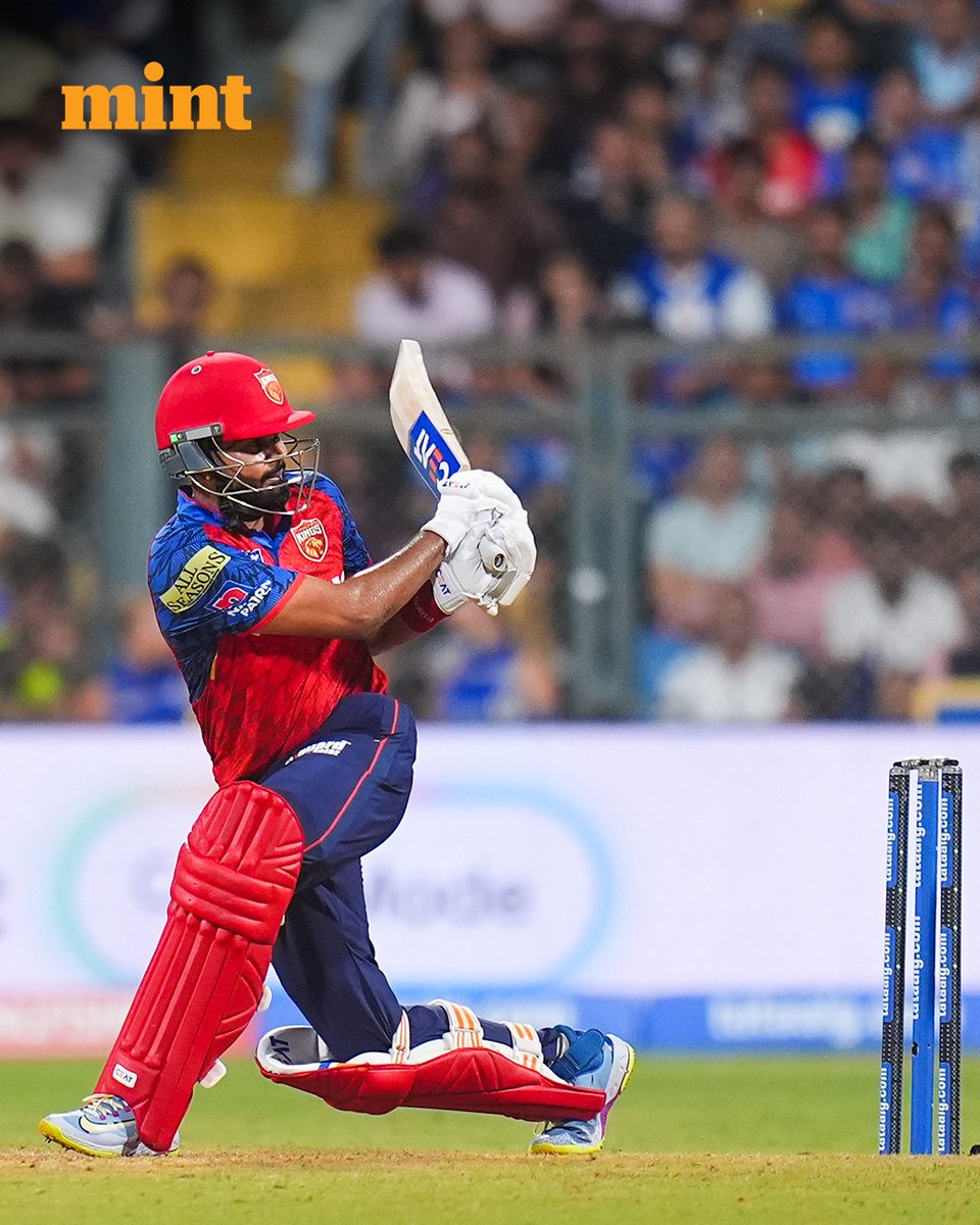 livemint's tweet image. #INPICS | Punjab Kings defeated Mumbai Indians by seven wickets in their IPL 2026 fixture at the Wankhede Stadium on Thursday. Chasing 196 runs, PBKS cruised to 198/3 in 16.3 overs, courtesy of Prabhsimran Singh's 39-ball 80*. The PBKS opener smacked an unbeaten knock of 80* runs