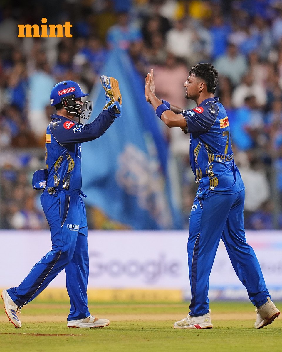 livemint's tweet image. #INPICS | Punjab Kings defeated Mumbai Indians by seven wickets in their IPL 2026 fixture at the Wankhede Stadium on Thursday. Chasing 196 runs, PBKS cruised to 198/3 in 16.3 overs, courtesy of Prabhsimran Singh's 39-ball 80*. The PBKS opener smacked an unbeaten knock of 80* runs