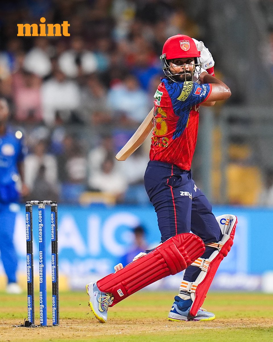 livemint's tweet image. #INPICS | Punjab Kings defeated Mumbai Indians by seven wickets in their IPL 2026 fixture at the Wankhede Stadium on Thursday. Chasing 196 runs, PBKS cruised to 198/3 in 16.3 overs, courtesy of Prabhsimran Singh's 39-ball 80*. The PBKS opener smacked an unbeaten knock of 80* runs