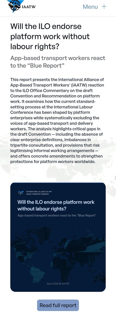 TGPWU's tweet photo. Will the @ilo endorse platform work without labour rights?

App-based transport workers react to the “Blue Report”

Full Report 👇
https://t.co/ZEpCcUjqmu

@Connect_IFAT @ituc @ITFglobalunion @TGPWU @ProgIntl @IAATW_Org https://t.co/iRcaSsr2Pb