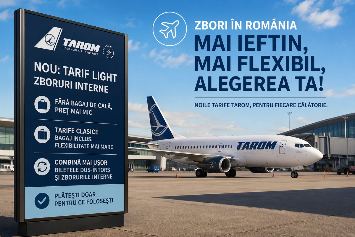 ValentinD's tweet photo. Zbori usor? Plătești mai puțin. ✈️ 
 Noile tarife Light de la TAROM sunt aici! https://t.co/89bZikiP2q
 👉 Tu ce alegi: #LowCost sau #Flexibilitate? https://t.co/nOZZc7M6zi