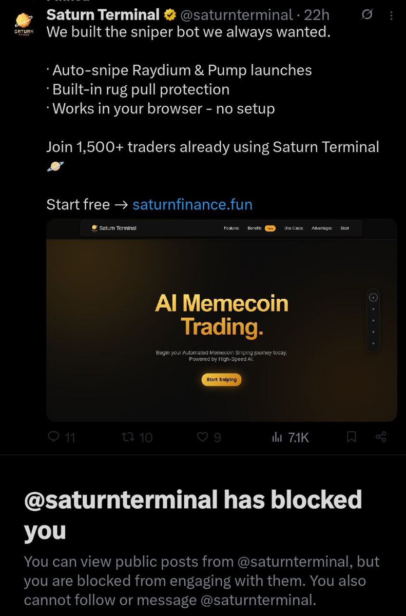 Avoid <a href="/saturnterminal/">Saturn Terminal</a> at all cost

They are scammers 

Their site is a drainer link 
 
They drained my bro and blocked him 

Repost for awareness