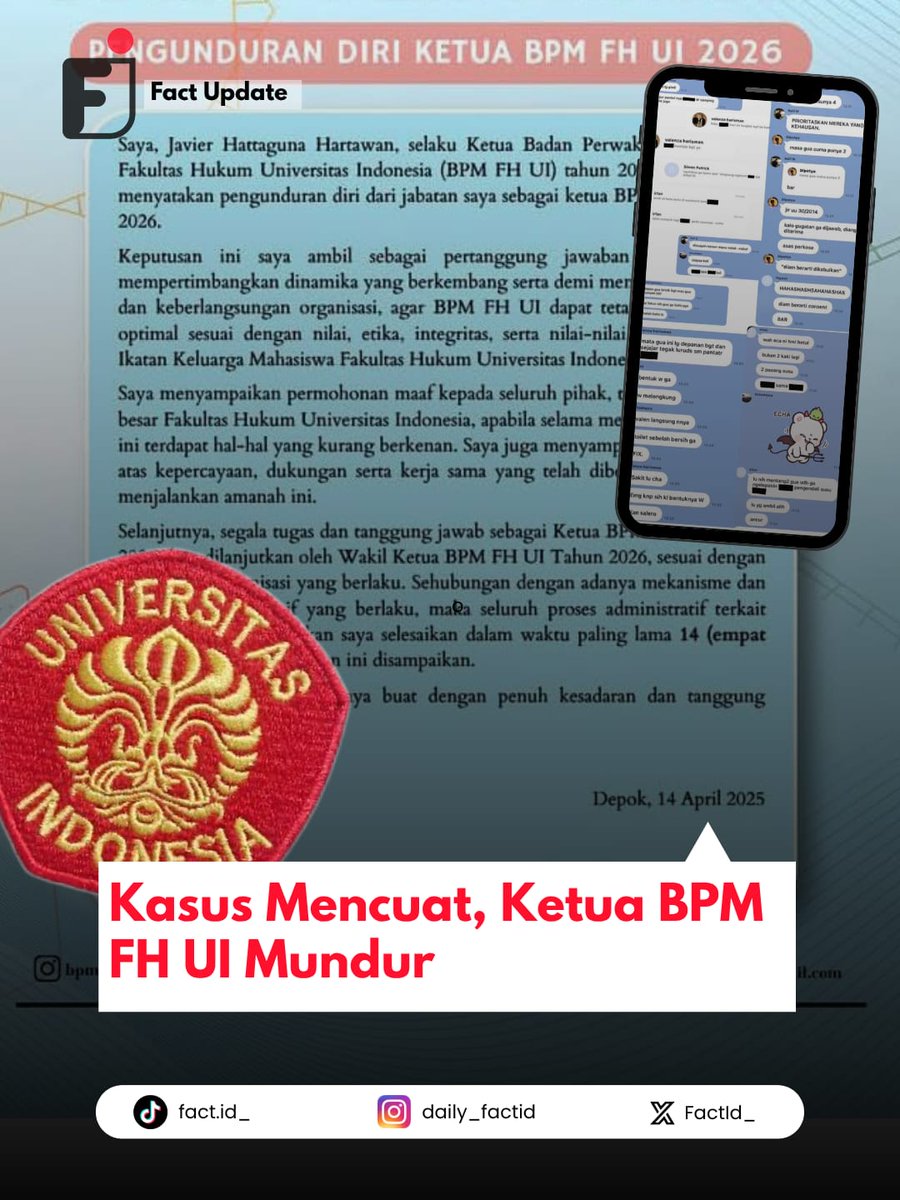 FactId_'s tweet photo. Kasus Mencuat, Ketua BPM FH UI Mundur

Sumber foto: @bpmfhui

#fact.id #ksfhui #stopkekerasanseksual #factupdate https://t.co/KhDIfk1CO1