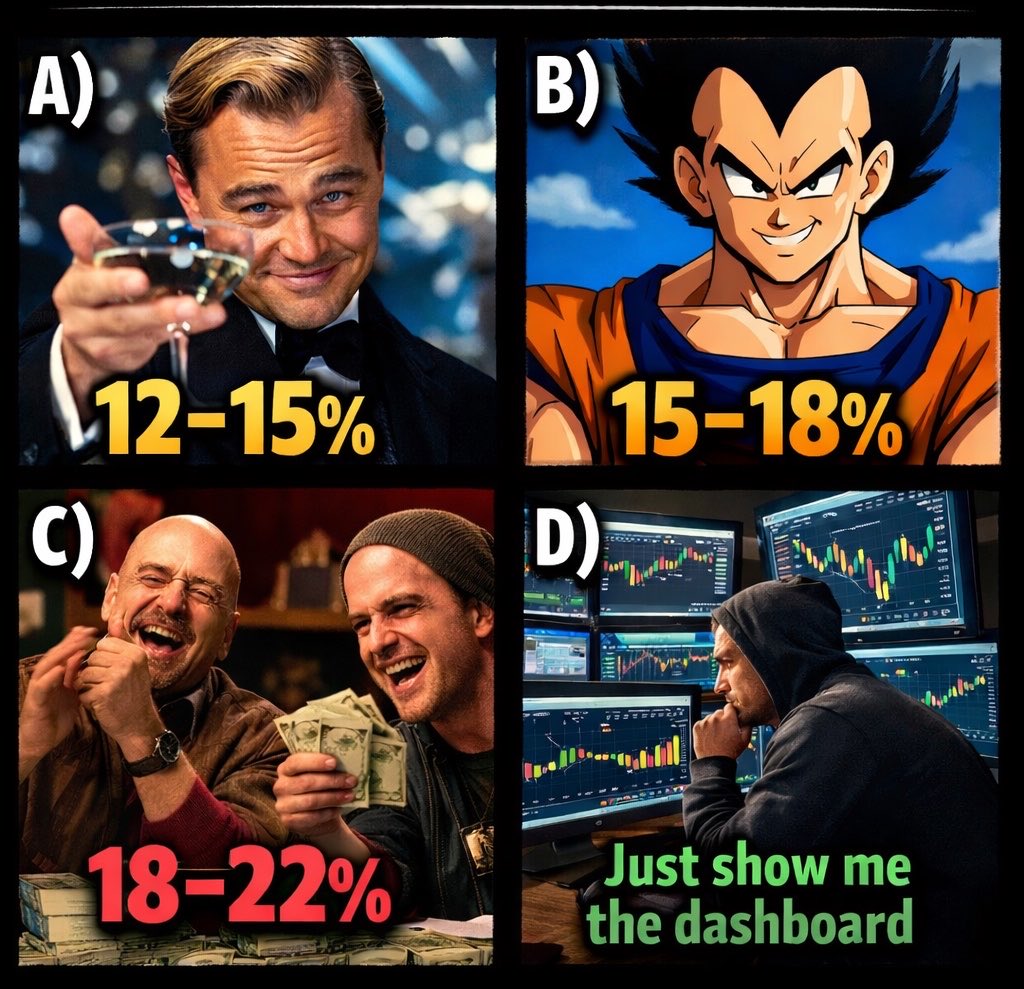 YielderNet's tweet photo. 👀 Be honest 

What yield would actually make you hold tokenized T-bills?

A) 12–15%
B) 15–18%
C) 18–22%
D) Just show me the dashboard

Reply with your pick 👇

#Stellar #Yielder https://t.co/M7cKCrk3is