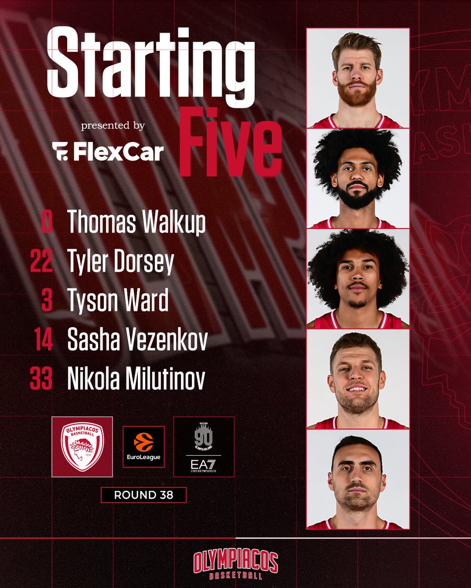 Olympiacos_BC's tweet photo. The starting five!
#OlympiacosBC #WeAreOlympiacos #TogetherWeFight #OLYEA7 https://t.co/WbzGlKVLWO