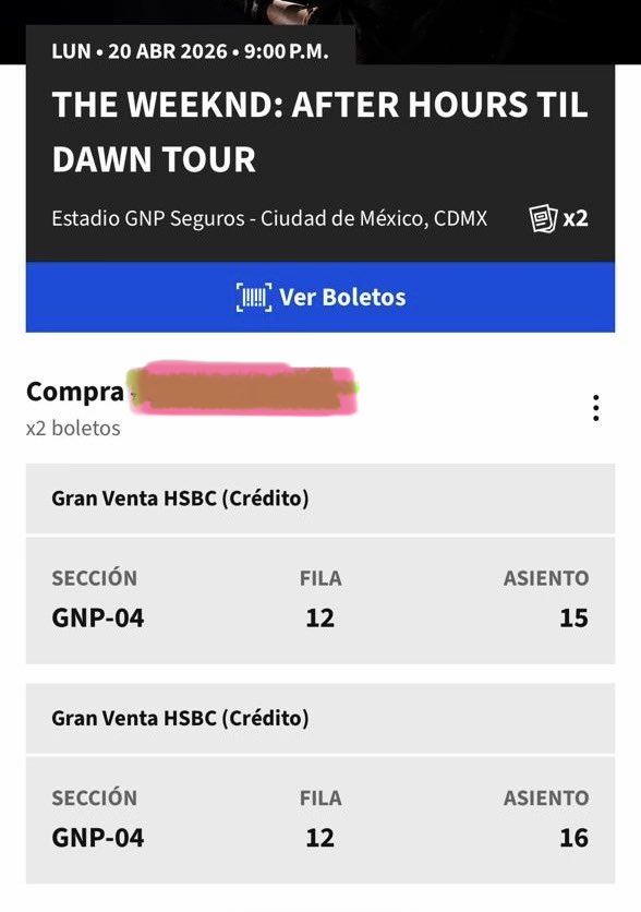 ls444beLLotA's tweet photo. Tengo dos boletos para the Weeknd el 20 de abril, sección gnp 4, los estoy dando al costo 
Ayudaaaaa @mx_tickets https://t.co/ohdit6nSw7