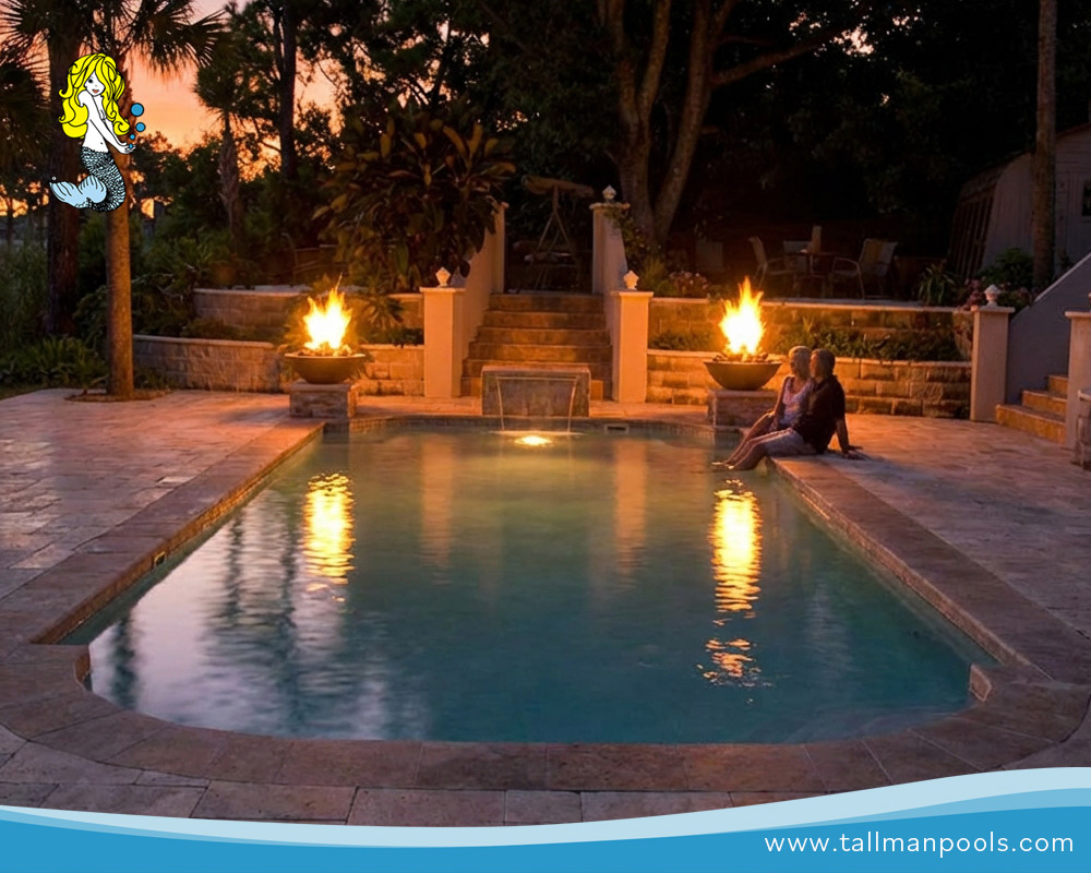 TallmanPools's tweet photo. 🔥 Firelight.
🌅 Cooling air.
Montego Bay by Tallman Pools.
That evening feeling. https://t.co/97xeK95LDX
