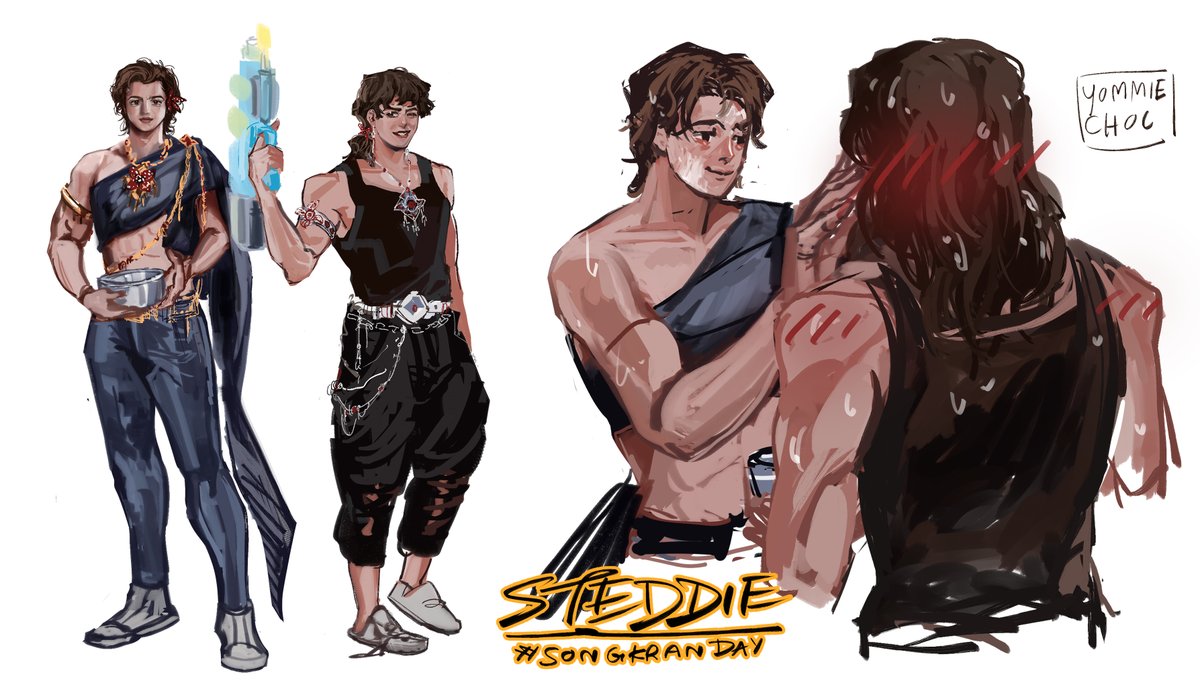 DarkChoCArea's tweet image. Thai New Year just passed by, and I wanted to imagine Steddie in modified Thai costumes

We celebrate by splashing water, and we love putting powder on each other's faces too! I thought it was cute to draw them🩷🩷

#steddie #steveharrington #eddiemunson #songkranday