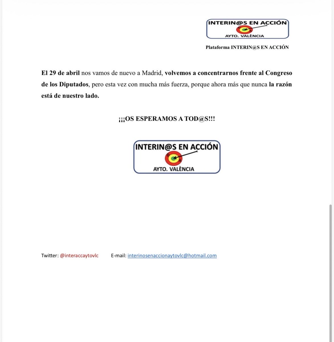 INTERACCAYTOVLC's tweet photo. VALORACIONES TRAS LA SENTENCIA DEL TJUE 14 ABRIL 26 Y NUEVAS ACCIONES 👇👇👇👇👇
El 29 de abril nos vamos de nuevo a Madrid, concentración frente al Congreso de los Diputados, esta vez con mucha más fuerza, porque ahora más que nunca la razón
está de nuestro lado.🎯🎯👇👇 https://t.co/lVOnDoRWnc