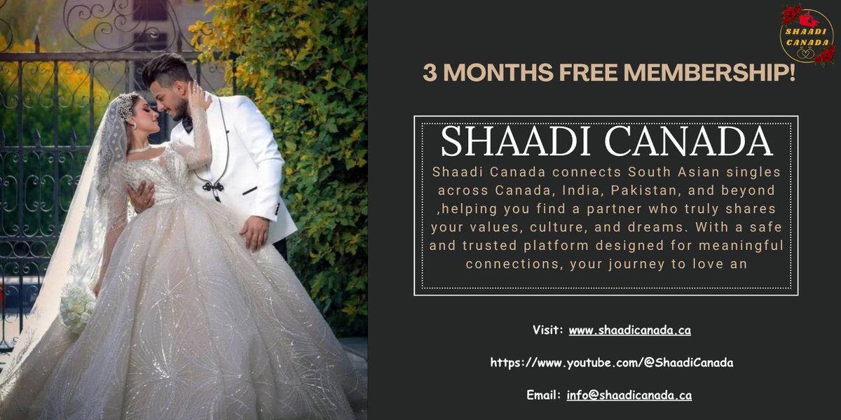 shaadicanadaCA's tweet image. Shaadi Canada is here to connect single with ideal partners in Canada, India, Pakistan, Bangladesh, South Asia. Find Your Perfect Match on Shaadi Canada 3 Months Free Membership youtube.com/@ShaadiCanada shaadicanada.ca #FindYourMatch #ShaadiCanada #SouthAsianLove #Singles