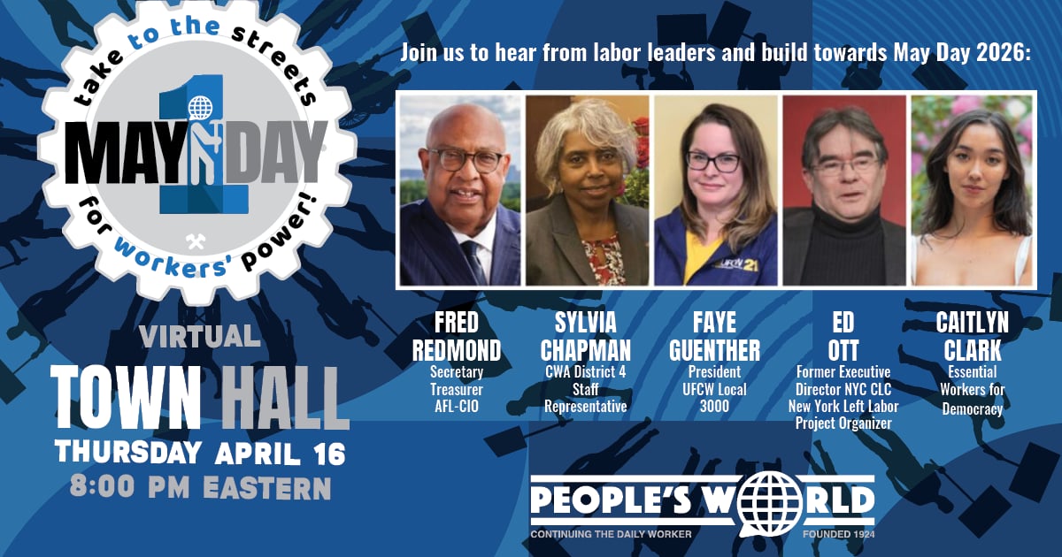 IntPubNYC's tweet photo. Tonight - @PeoplesWorld May Day Town Hall. Register here: https://t.co/SFgqwoscgS 
IP's "Square UP" is a great companion: https://t.co/tqYdAJjias @labornotes @AFLCIO @WorkingAmerica @CLUWNational @cbtu_stl @CWAUnion @SBWorkersUnited @amazonlabor @jwjnational #MayDay #Strike https://t.co/OERL02Lbvc