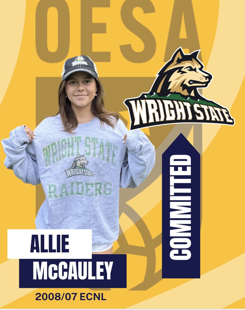 ohioelite's tweet photo. Congratulations to Allie McCauley on her commitment to Wright State University!!  We are proud of you!  Allie plays on our 2008/07 ECNL Team. https://t.co/s4t9dgD7oQ