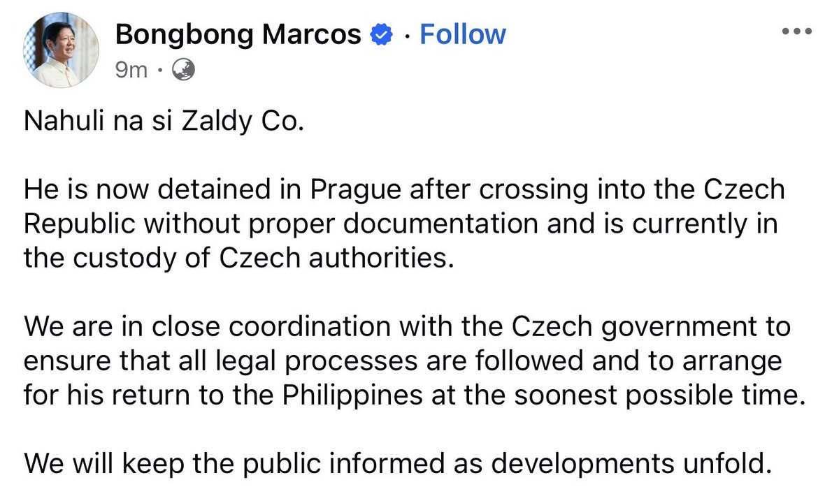Zaldy Co caught in Prague??? Good job to whoever! Ikulong na yan! #SIGNTHEBLUERIBBONREPORTNOW