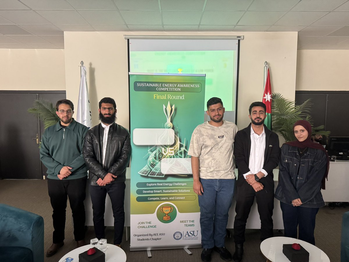 aee_ASU's tweet photo. What an incredible start to the Sustainable Energy Awareness Competition! We are thrilled to wrap up an amazing playoff round here.

thank you to the brilliant minds and teams from AAU, Mutah University, ZU, PSUT, and NUCT for joining us.✨ https://t.co/xvk9tF9lCC