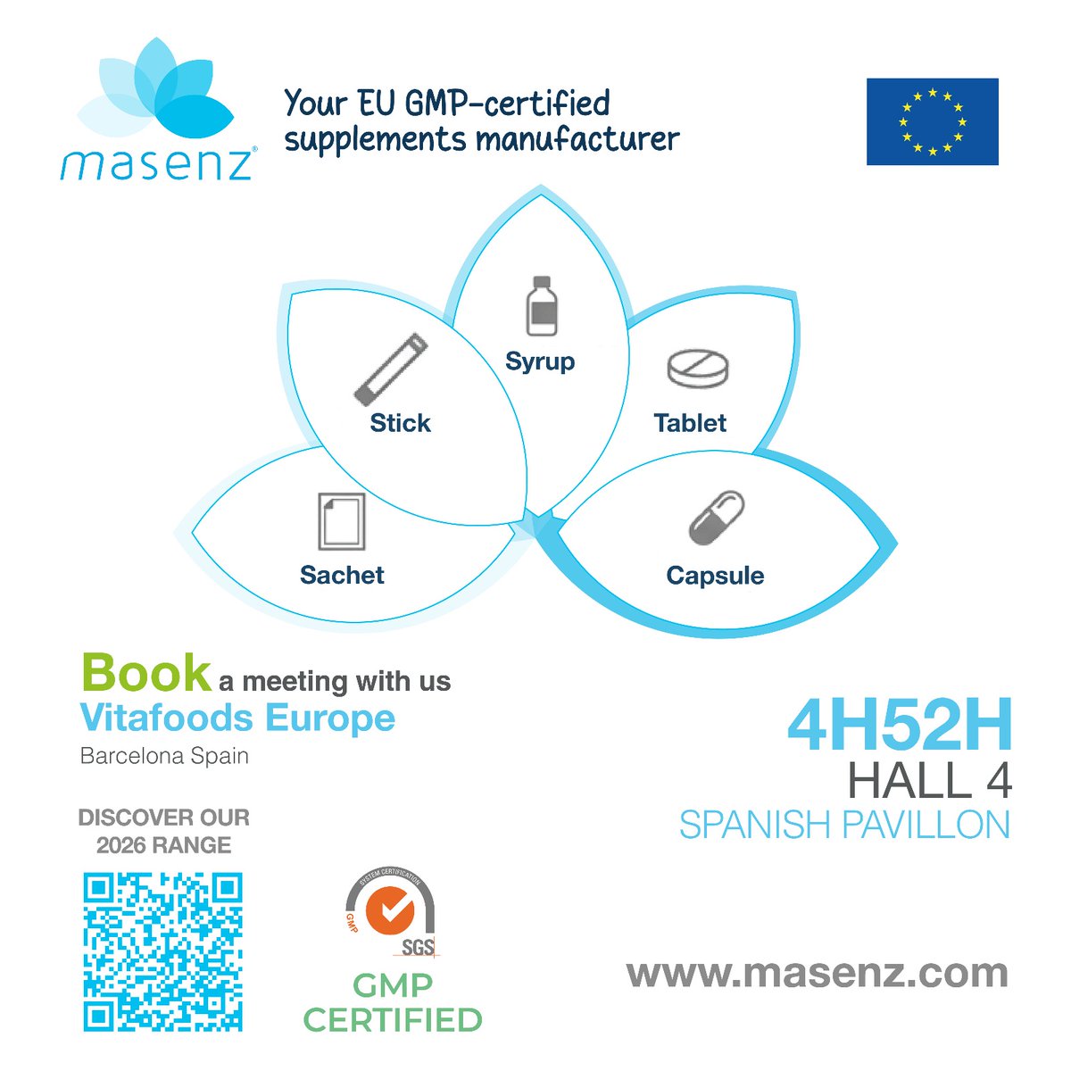 masvitam's tweet image. 📣 Masenz is going to #VitafoodsEurope 2026.

Stand 4H52H | Hall 4 | Spanish Pavilion | Barcelona, May 5–7

GMP-certified EU manufacturer. Full supplement range.
Book a meeting 👉 masenz.com

#FoodSupplements #GMP #PrivateLabel