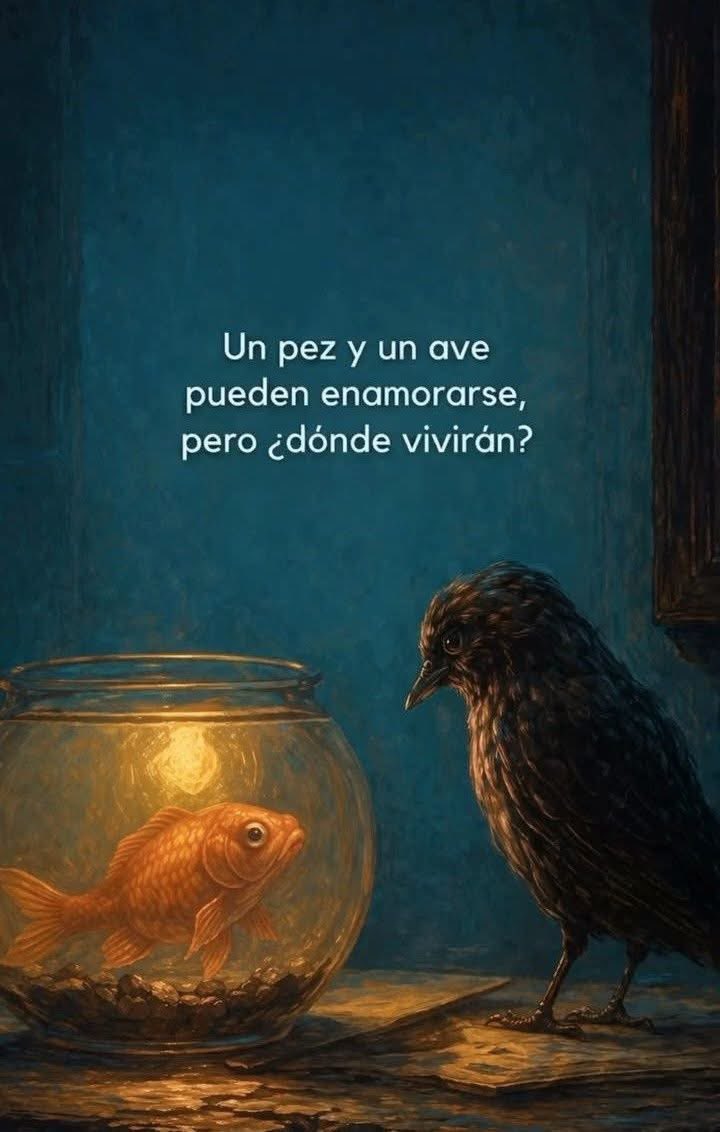juliadraguta1's tweet photo. Un pez y un ave pueden enamorarse… pero el amor, por sí solo, no siempre construye un hogar. 

A veces sentir mucho no es suficiente. 
A veces dos almas se encuentran, se reconocen, se eligen… pero pertenecen a mundos distintos. 
Y no porque uno esté mal o el otro bien, sino porque simplemente no respiran el mismo aire. 

Nos enseñaron que el amor lo puede todo. 
Pero nadie nos enseñó que también requiere dirección, compatibilidad y propósito. Porque amar no es solo sentir… es poder quedarse. es poder crecer juntos sin dejar de ser uno mismo. 

Y hay amores que son reales, profundos… pero no son sostenibles. 
Aceptar eso también es amor. 
Soltar también es amor.