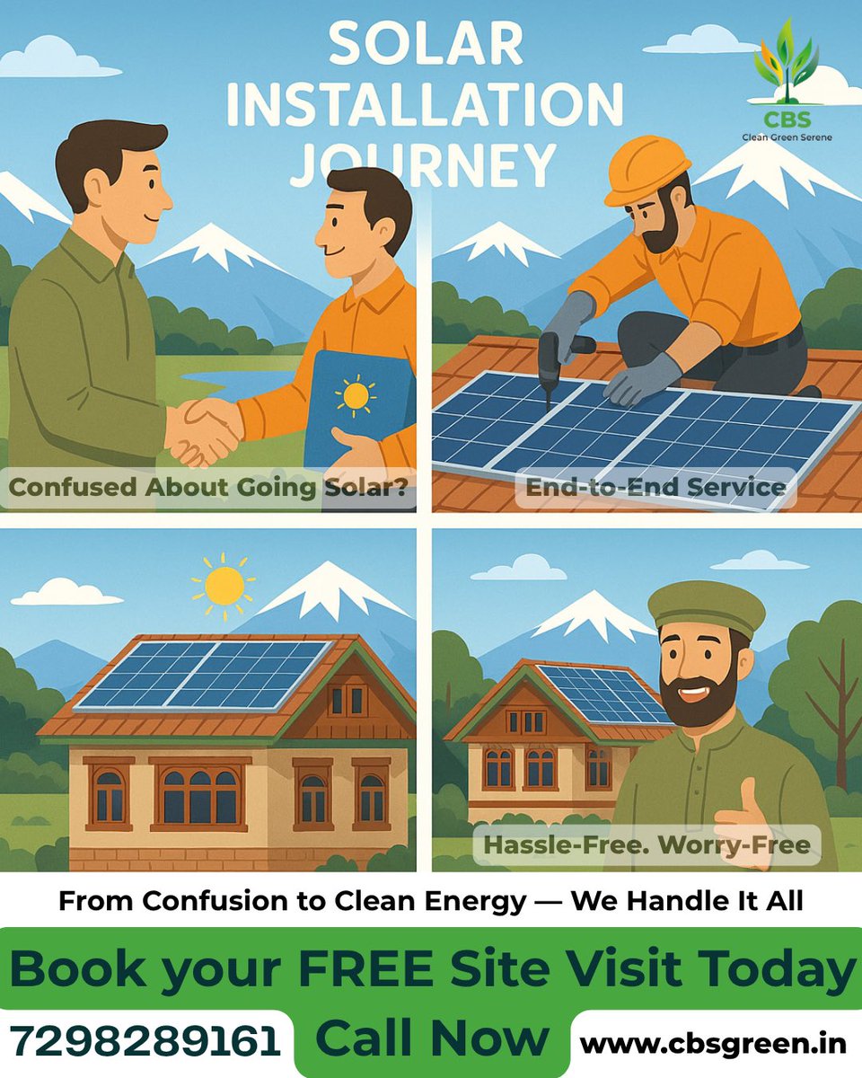 cbs_green's tweet image. Going solar shouldn’t feel confusing.
With CBS Green, you get expert guidance, smooth installation, and complete peace of mind — every step of the way.

Make the smart switch to clean energy today.

📞 7298289161
🌐 cbsgreen.in

#CBSGreen #SolarKashmir #CleanEnergy