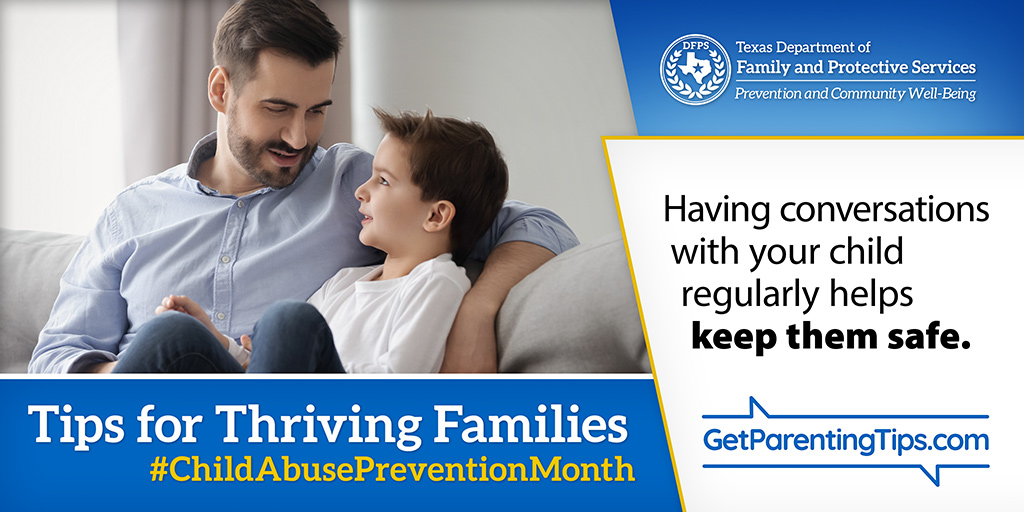 TexasDFPS's tweet image. Let’s make #ChildProtection a priority with SAFE TALK!  1) Start the conversation about safety early.  2) Teach that private parts are private.  3) Foster an open environment for sharing feelings. Together, we can protect our kids! txabusehotline.org  #SafeTalk #CAPM 💙