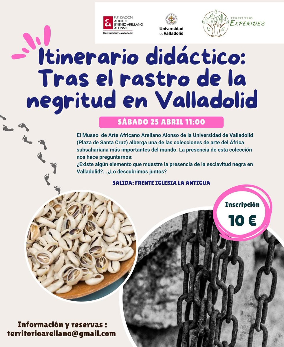 ArtAfricanUVa's tweet image. Desde @TExperides  organizan este interesante recorrido didáctico. Si estáis interesados, contactad con ellas en el correo que aparece en el cartel. 

#África #esclavitud #educación