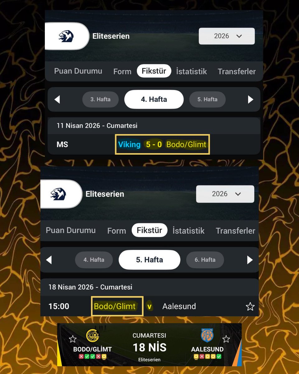 matrixiddaa's tweet image. 🇳🇴 ALMA &amp;amp; VERME

Geçen sezon Bodo Glimt takımı o sezon küme düşen Stromsgodset’i 0-5 yeniyor, bir sonraki hafta Viking takımı ile 1/2 - 6 gol çıkartıyor.

Bu sezon ise Viking takımına 5-0 kaybetti ve bir hafta sonrasında lige yeni yükselen Aalesund takımı ile oynayacak.

⭐️ 2/1 &amp;amp;
