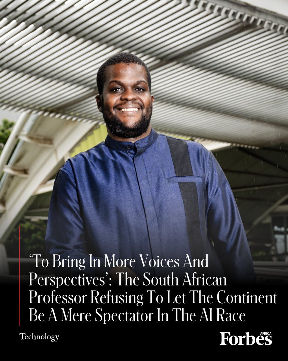 forbesafrica's tweet image. #Technology
Out of more than 2,600 applicants across 140 countries, Professor Vukosi Marivate was one of 40 chosen to sit on the United Nations (UN) Independent International Scientific Panel on Artificial Intelligence, the first global scientific body of its kind. It is a