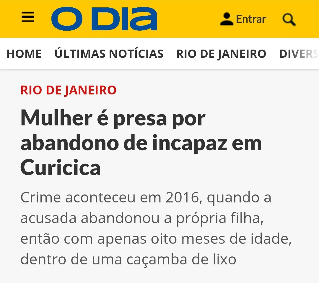 Inaceitável! Mulher presa por abandonar a filha de 8 meses em Curicica, crime de 2016. Quase 10 anos para a justiça agir! Nossas crianças não podem esperar tanto por proteção. É urgente combater o abandono e garantir que as medidas sejam devidamente tomadas.