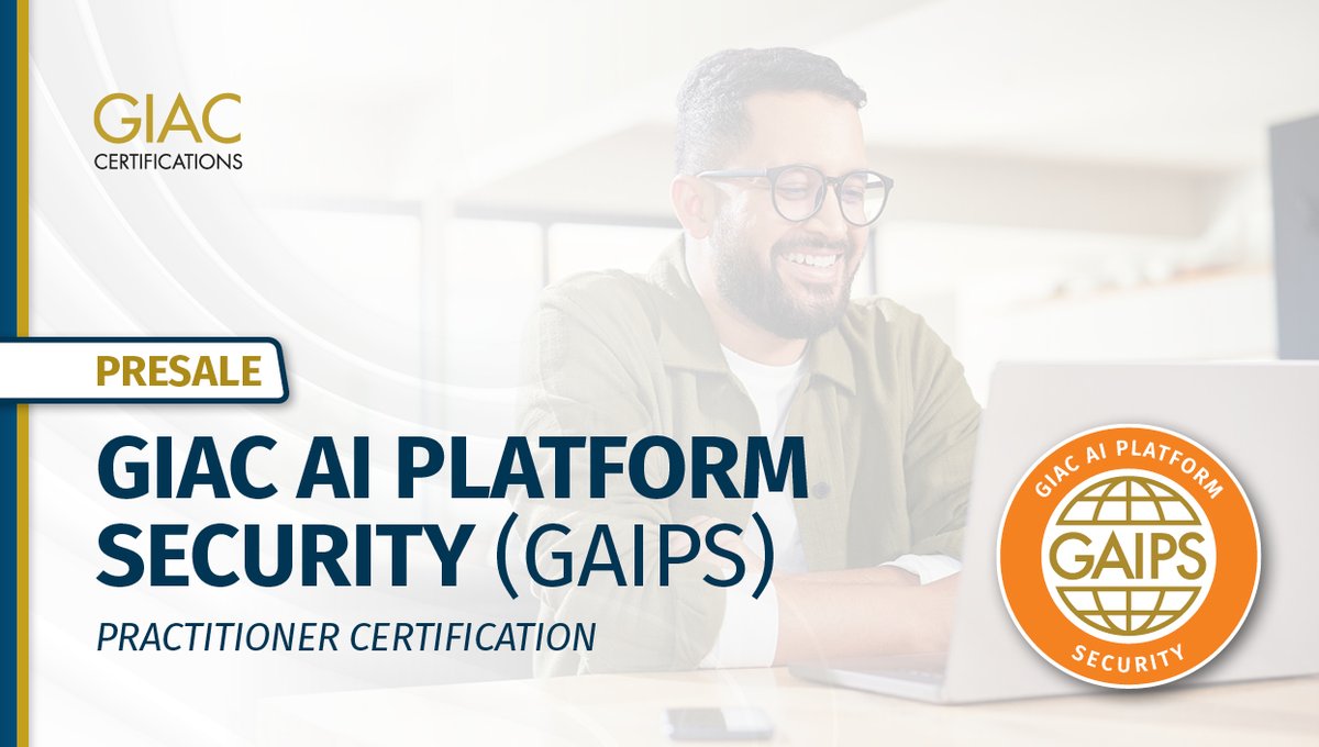 CertifyGIAC's tweet photo. The #GIAC AI Platform Security (#GAIPS) certification is now in Presale.

Validate your ability to secure #AI platforms, and prove it hands-on with #CyberLive™, using real tools and real code.

Be among the first. 👉 https://t.co/wOffZuZBaz https://t.co/a22JuRq4Mv