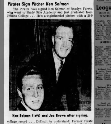 InMemoriamX's tweet image. RIP Kenneth L. Salmon, Baseball Pitcher
Pittsburgh Pirates &amp;amp; Los Angeles Dodgers Organizations
Rollins College Tars
All-Conference (1961-63)
MVP (1962-63) 63
NCAA Atlantic Coast Champ
Rollins College Sports Hall of Fame
Legal Counsel for Pittsburgh Pirates
#InMemoriam #RIP