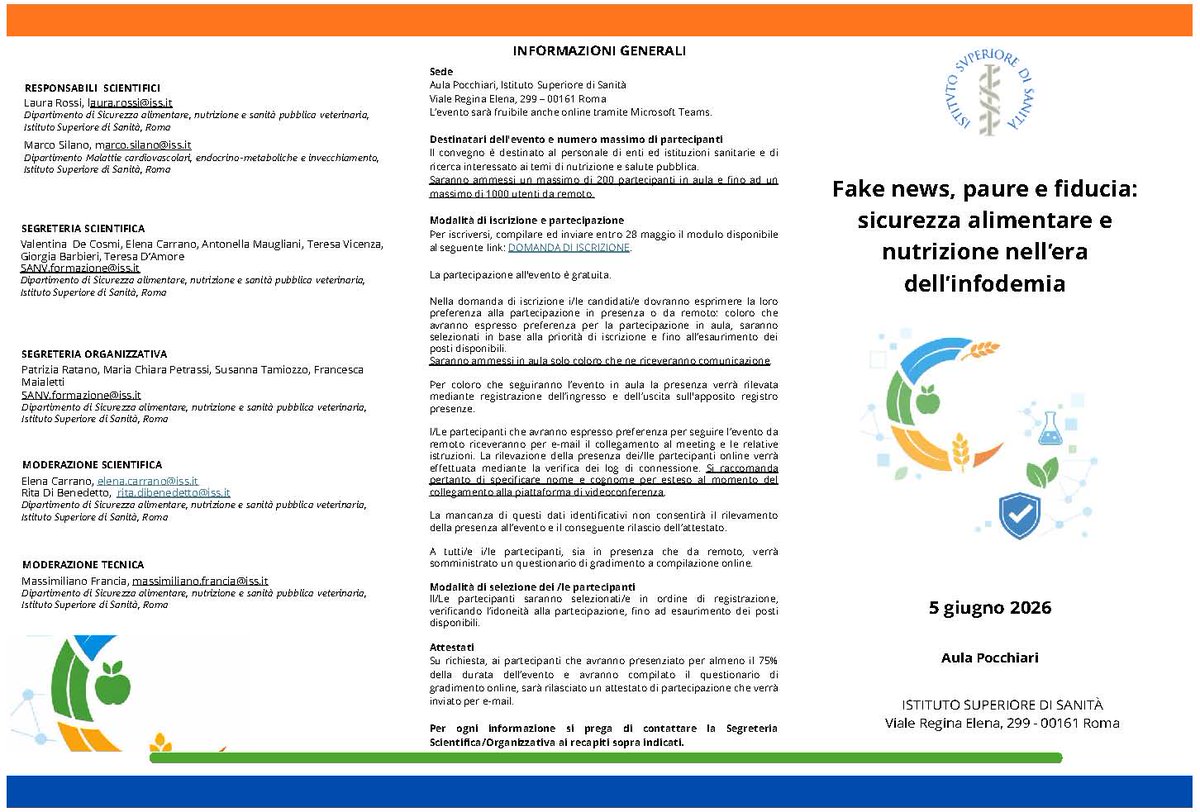 LRossi3333's tweet photo. Fake news e alimentazione: che impatto hanno sulla salute pubblica?

📅 5 giugno 2026
Scoprilo al convegno ISS
📥 Iscriviti ora → https://t.co/UnjbSpE6A7

#infodemia #nutrizione #publichealth https://t.co/N7I7TO05x3