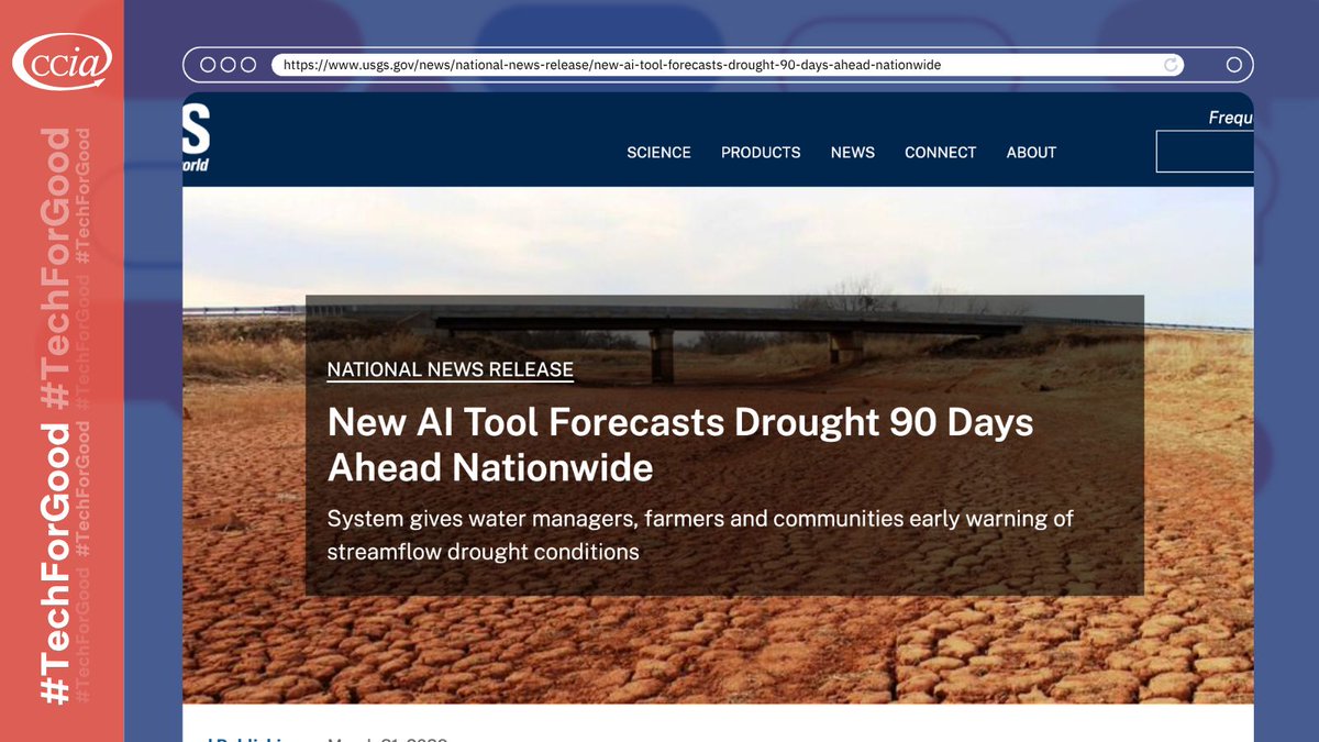 ccianet's tweet image. A groundbreaking new tool from the @USGS can predict droughts up to three months in advance, giving farmers and local governments a crucial head start to manage water supplies.  #TechForGood
buff.ly/qGItubf